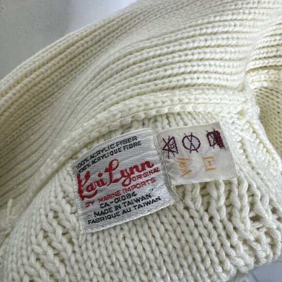 Vintage Kari Lynn Woman M Open Cardigan Belted Cable Knit Sweater Fisherman 70s - Picture 7 of 7